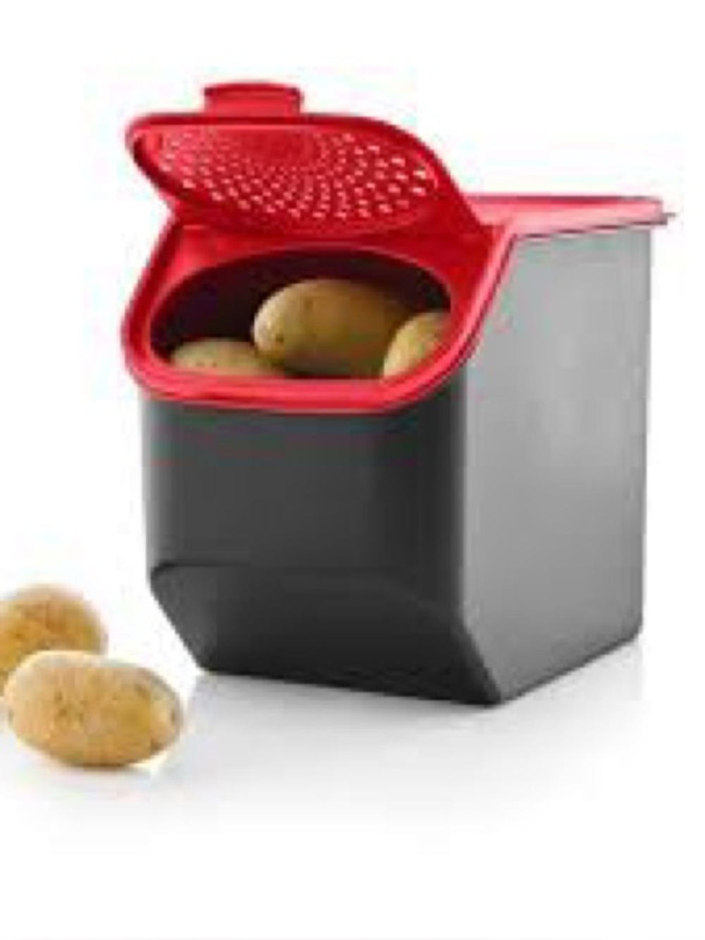 Tupperware Modular Mates Potato and Onion Storage Bin in black with a bright red